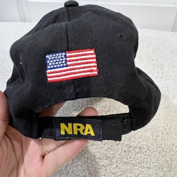 NRA Black Cap Hat Adjustable One Size Fits All American Flag - National Rifle - Picture 3 of 6